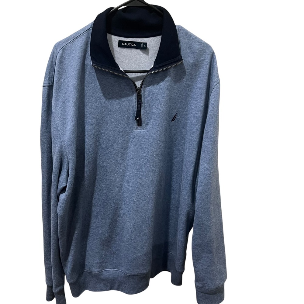 Nautica Blue Collared Pullover Sweatshirt Men's Size XL Comfy Casual
